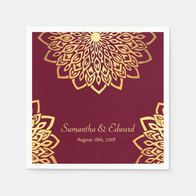 Elegant Gold Burgundy Wedding Serviette (Vorderseite)