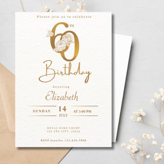 Elegant Gold Calligraphie 60. Geburtstag Blumenges Einladung