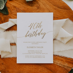 Elegant Gold Calligraphy 40. Geburtstag Einladung