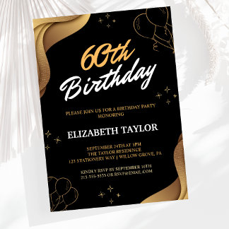Elegant Gold Calligraphy 60. Geburtstag Einladung