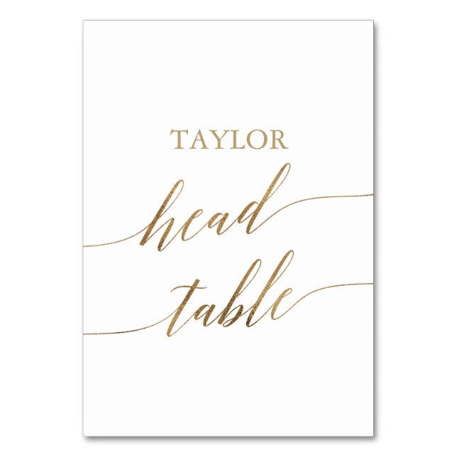 Elegant Gold Calligraphy Family Head Tischnummer (Vorderseite)