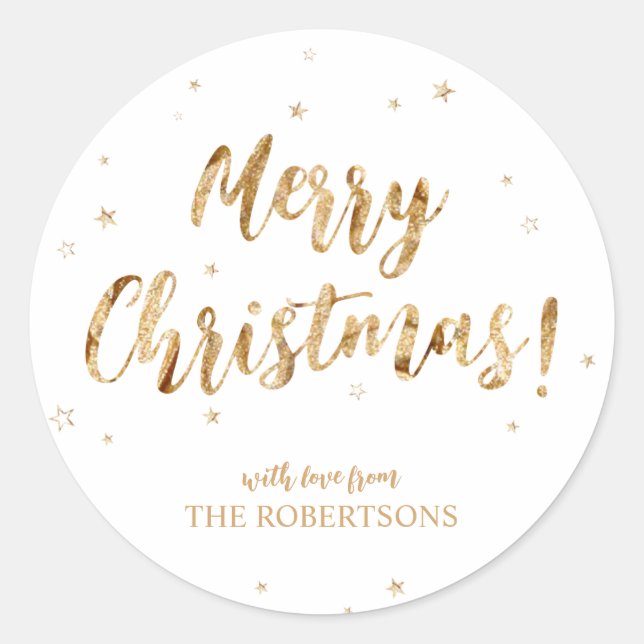 Elegant Gold Calligraphy Frohe Weihnachtsaufkleber Runder Aufkleber (Vorderseite)