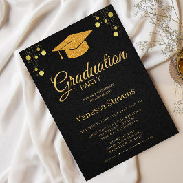 Elegant Gold Calligraphy Graduation Party Einladung