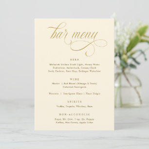 Elégant Gold Calligraphy Luxe Mariage Bar Menu