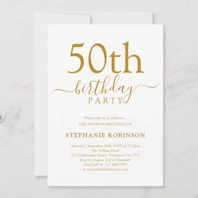 Elegant Gold Calligraphy Modern 50. Geburtstag Einladung (Vorderseite)