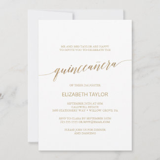 Elegant Gold Calligraphy Quinceñera Einladung