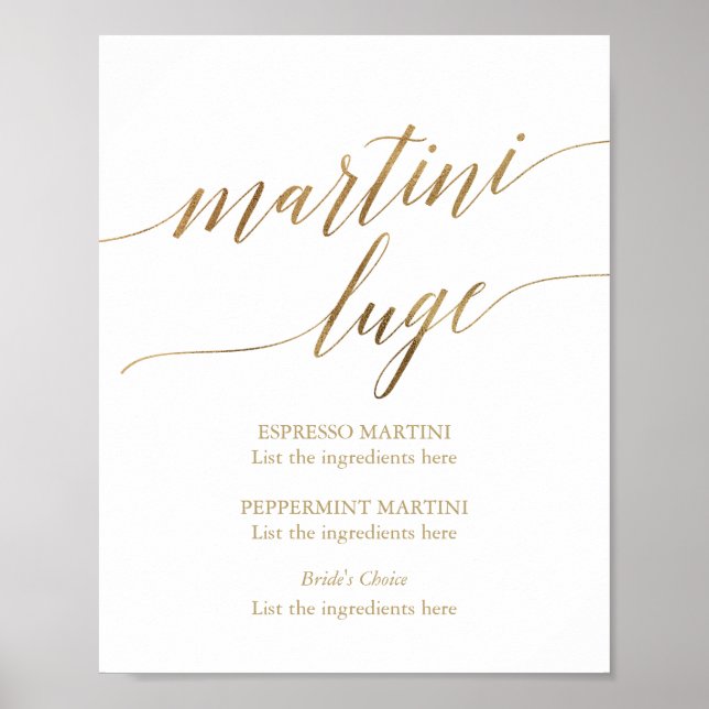 Elegant Gold Calligraphy Wedding Martini Luge Poster (Vorne)