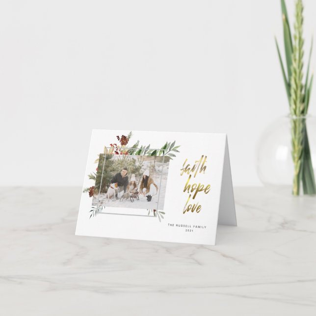 Elegant Gold Calligraphy Zwei-Bilder Weihnachten (Vorderseite)