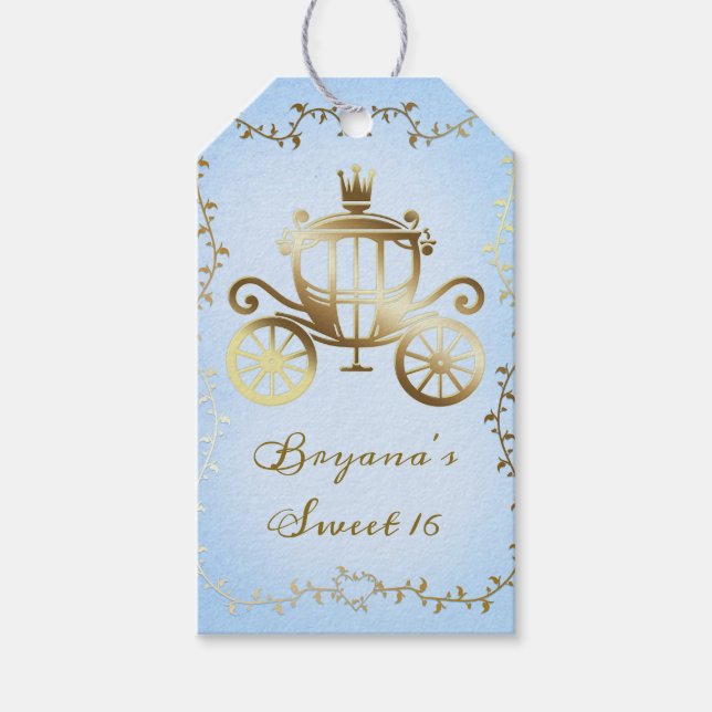 Elegant Gold Carriage Blue Storybook Royal Geschenkanhänger (Vorderseite)