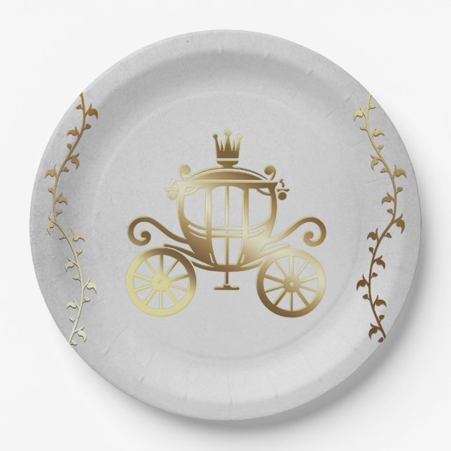 Elegant Gold Carriage White Storybook Royal Pappteller (Vorderseite)