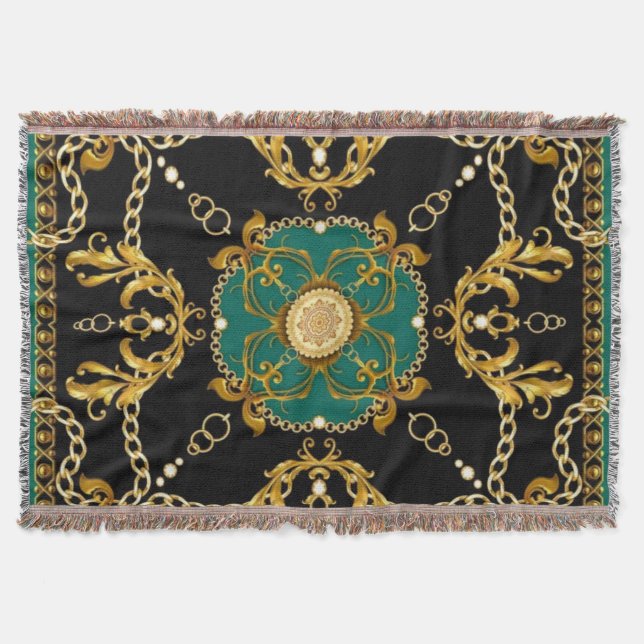 Elegant Gold Chain and Baroque Luxury Green and Bl Decke (Vorderseite)