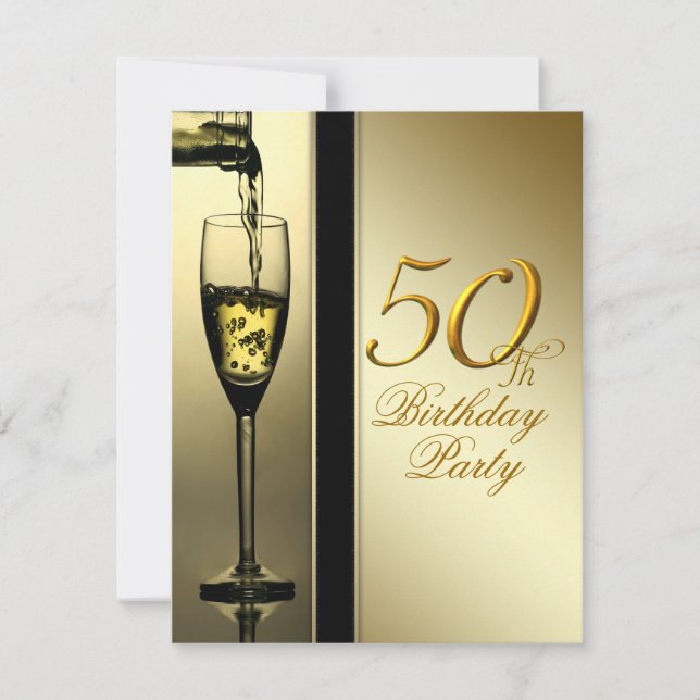 Elegant Gold Champagne 50. Geburtstagsparty Einladung (Vorderseite)