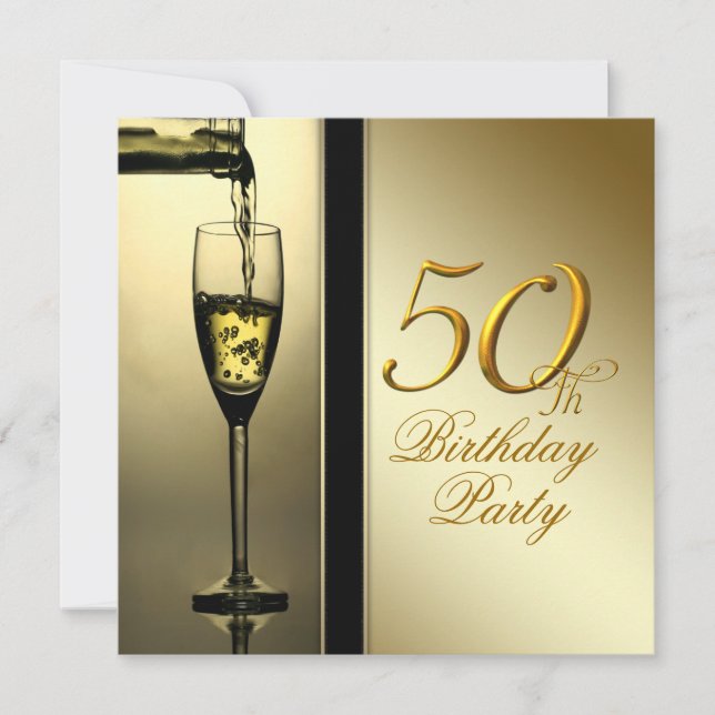 Elegant Gold Champagne 50. Geburtstagsparty Einladung (Vorderseite)