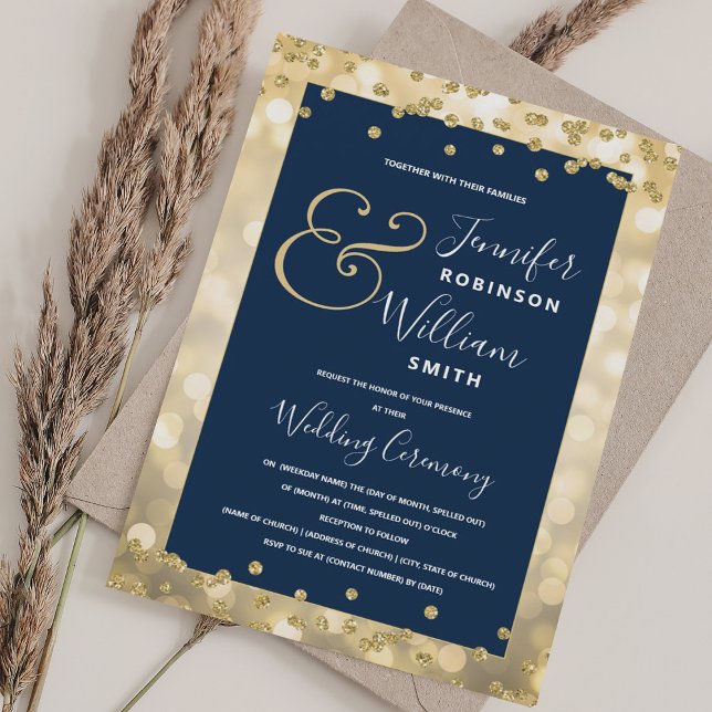 Elegant Gold Champagne Navy Blue Wedding Einladung (Elegant Gold Champagne Navy Blue Wedding Invitation)