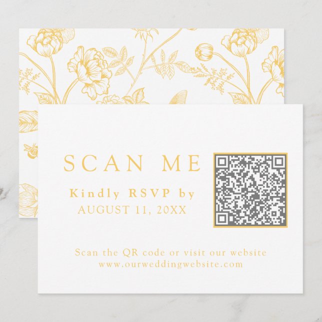 Elegant Gold Chinoiserie QR Code Wedding RSVP Einladung (Vorne/Hinten)