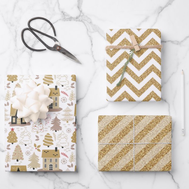 Elegant Gold Christmas Geschenkpapier Set (Vorderseite)