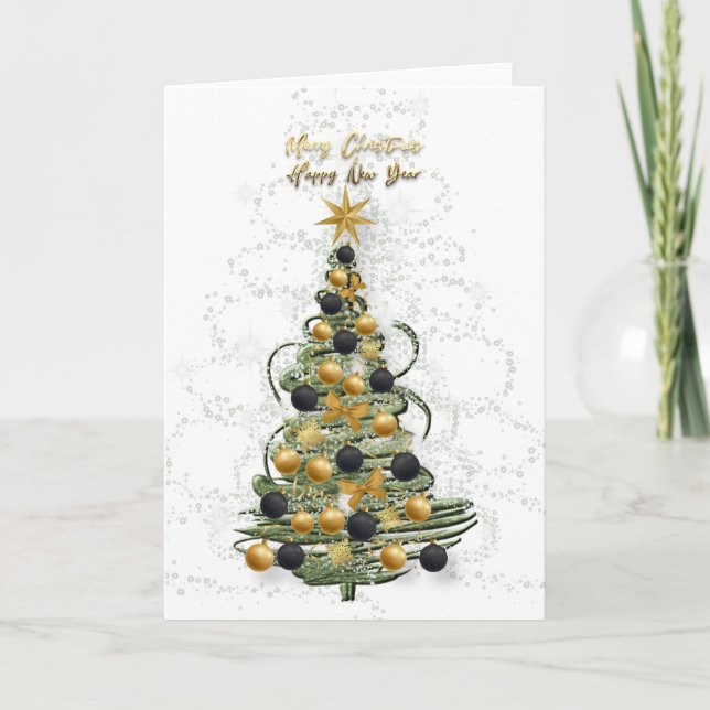 Elegant Gold Christmas tree ,Folded Holiday Card Karte (Vorderseite)