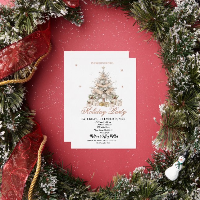 Elegant Gold Christmas Tree Holiday Party  Folieneinladung (Insitu)