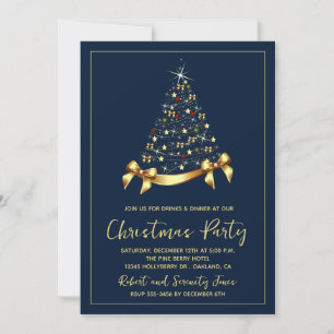 Élégant Gold Christmas Tree Invitation de fête