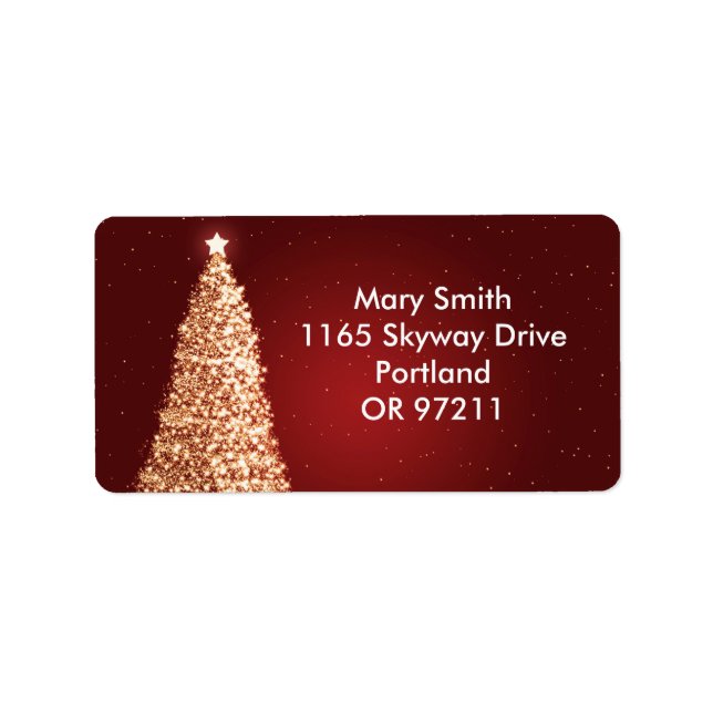 Elegant Gold Christmas Tree Red Adressaufkleber (Vorne)