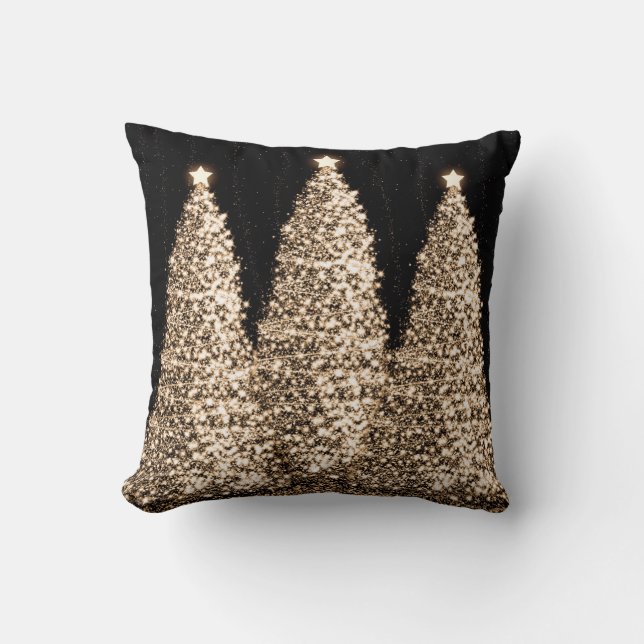 Elegant Gold Christmas Trees Black Kissen (Vorderseite)