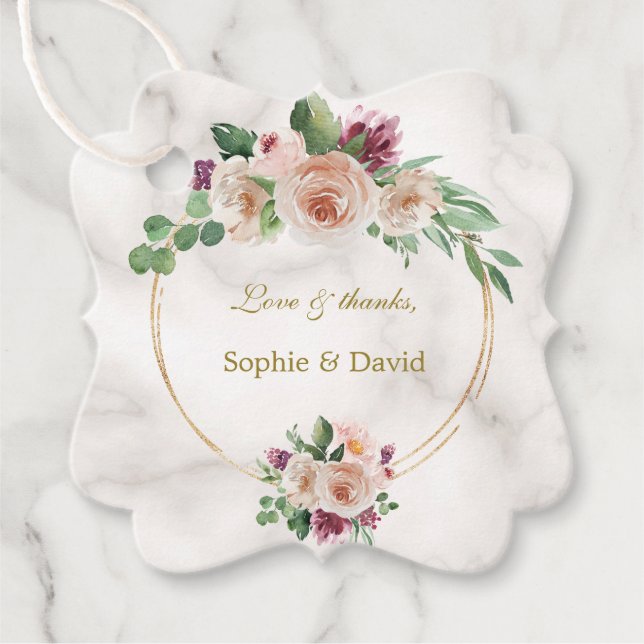 Elegant Gold Classic Blue Floral Wedding Geschenkanhänger (Vorderseite)