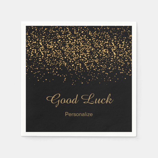 Elegant Gold Confetti auf dem Schwarzen Meer Serviette (Vorderseite)