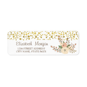Elegant, Gold Confetti, Flowes AddressLabel