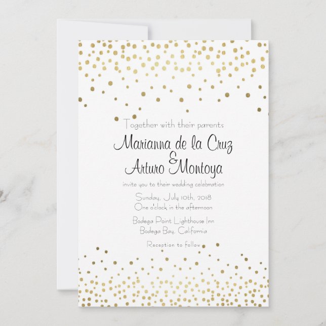 Elegant Gold Confetti Hochzeit Einladung (Vorderseite)