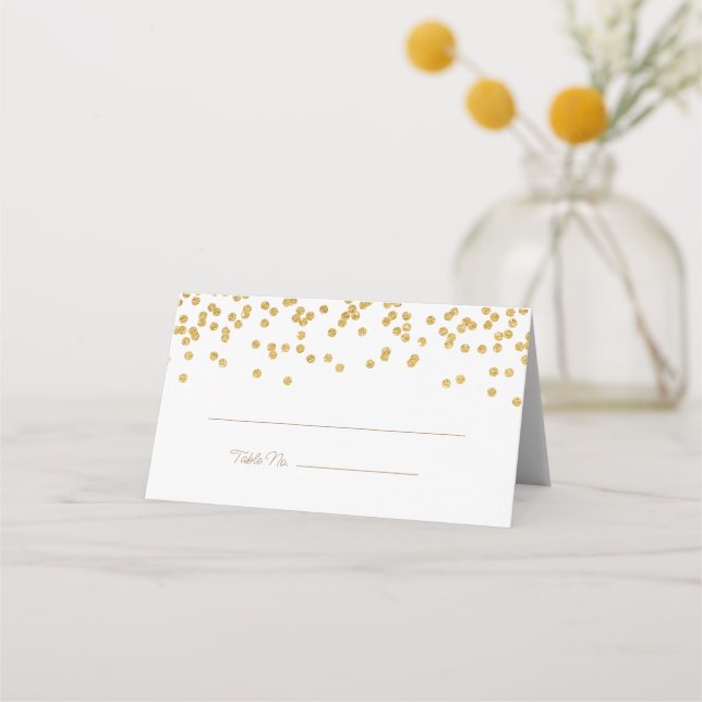 Elegant Gold Confetti Platzkarte (Vorderseite)