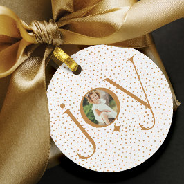 Elegant Gold Confetti Polka Dot Pattern Joy Foto Ornament