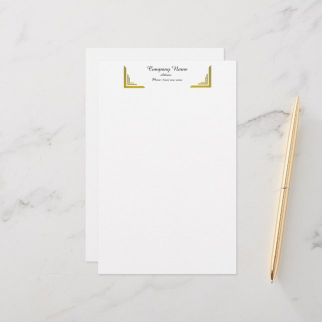 Elegant Gold Corner Border Professional Stationery Briefpapier (Vorderseite/Rückseite Beispiel)