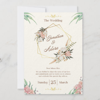 Elegant Gold & Cream Minimalist Wedding Invitation Einladung