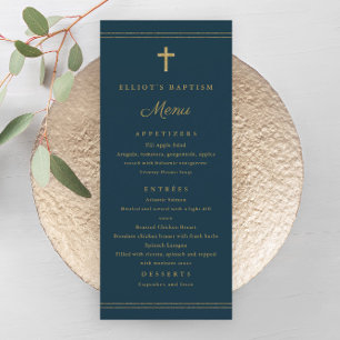 Elégant Gold Cross Baptism Menu