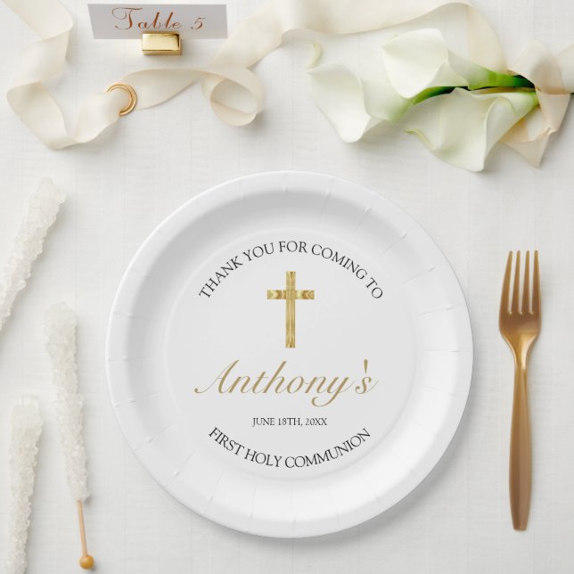 Elegant Gold Cross Erste Heilige Kommune Vielen Da Pappteller (Hochzeit)