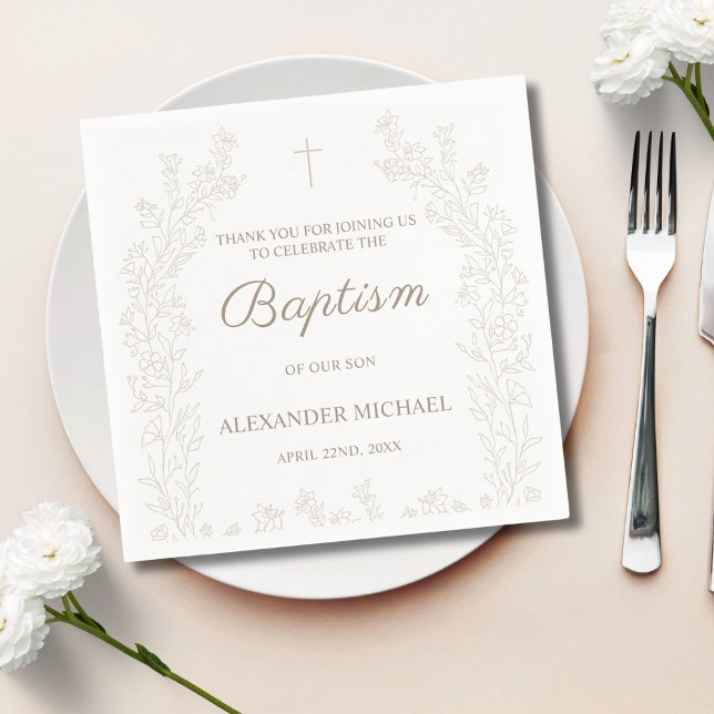 Elegant Gold Cross Floral Christian Baptism Serviette (Von Creator hochgeladen)