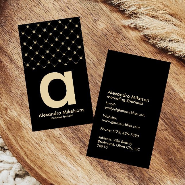 Elegant Gold Crown Grid Black Minimal Visitenkarte (Von Creator hochgeladen)