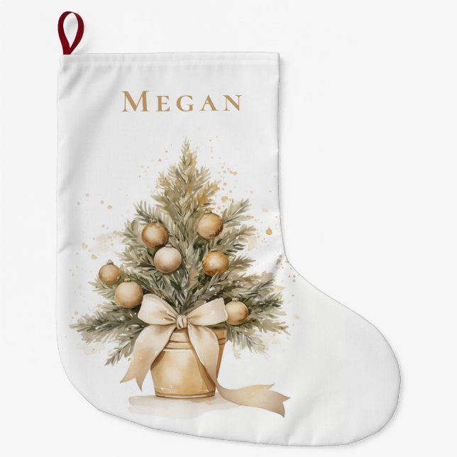 Elegant Gold Custom Merry Christmas Tree Großer Weihnachtsstrumpf (Vorderseite)
