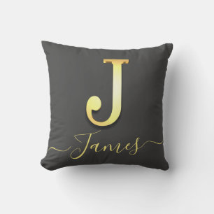 Elegant Gold Custom Monogram J Name Throw Pillow Kissen