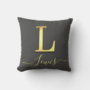 Elegant Gold Custom Monogram L Name Throw Pillow Kissen