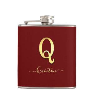 Elegant Gold Custom Monogram Q Name Flask Flachmann