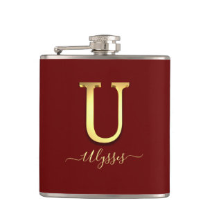 Elegant Gold Custom Monogram U Name Flask Flachmann