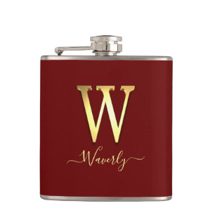 Elegant Gold Custom Monogram W Name Flask Flachmann