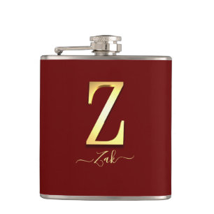 Elegant Gold Custom Monogram Z Name Flask Flachmann