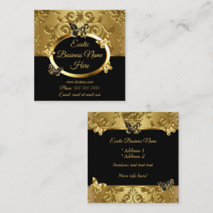 Elegant Gold Damask Blumenschmetterlinge auf schwa Quadratische Visitenkarte