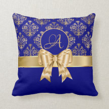 Elegant Gold Damask Monogram auf Navy Blue