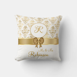 Elegant Gold Damask Monogram Wedding Gift Kissen