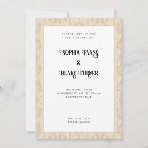 Elegant Gold Damask Traditionelle weiße Hochzeit Einladung