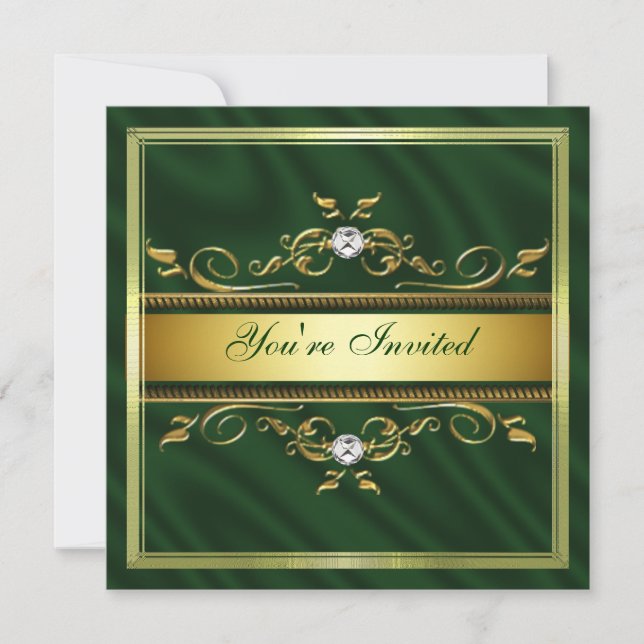 Elégant Gold Dark Green Silk/Satin Invitation Temp (Devant)