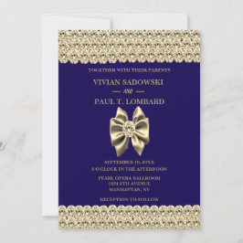 Elegant Gold Diamond Navy Blue Wedding Einladung